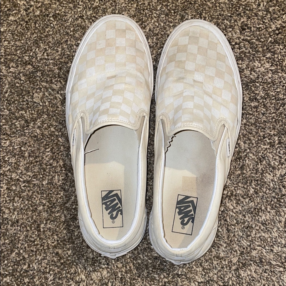Vans White Checkered Slip-Ons